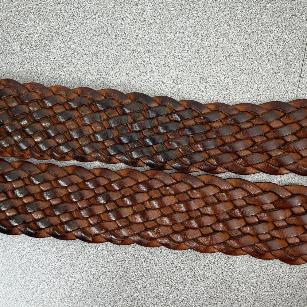 Vtg Coach Belt Women Medium British Tan Braided Woven Leather Boho Wide 3851